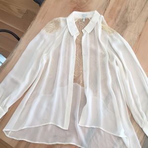 Leith 100% silk and lace blouse
